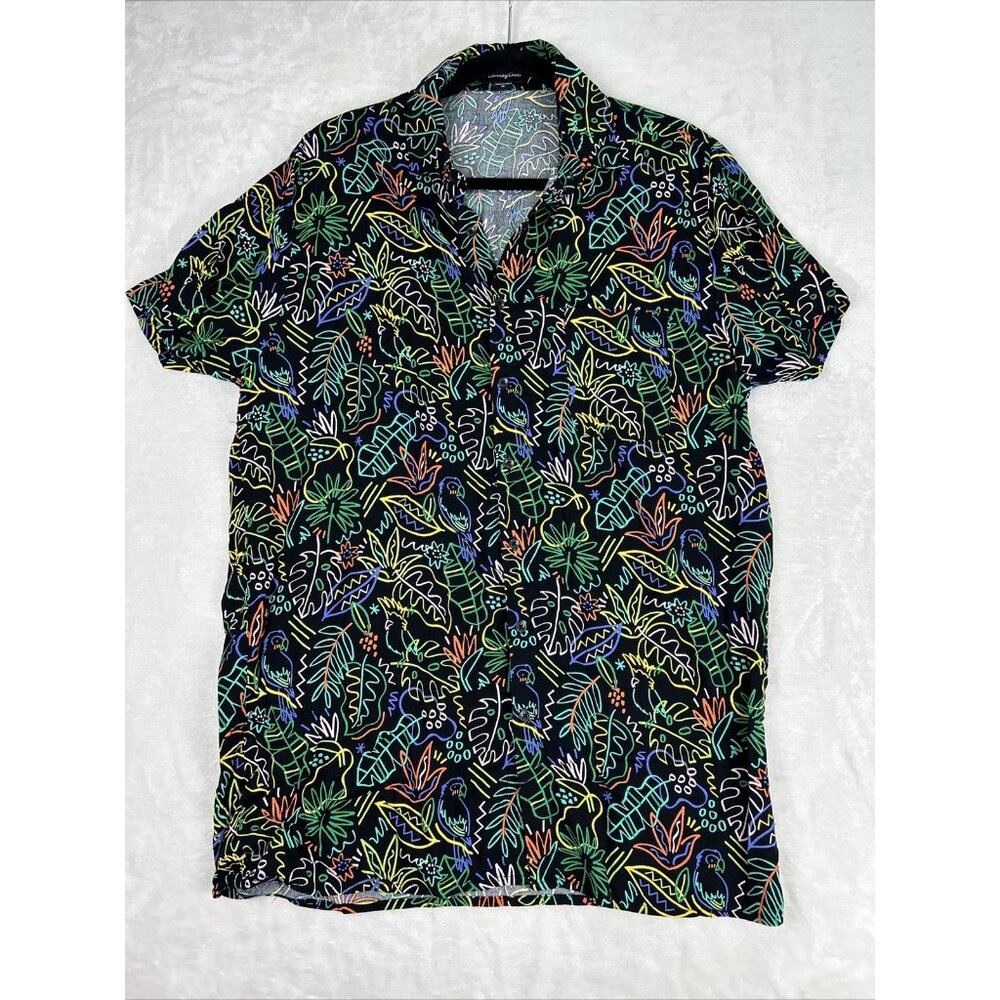 Barney Cools Men’s Shirt XL Tropical Neon Print Short Sleeve Black